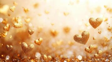 Valentine Day abstract background heart, gold and white, minimal design, festive atmosphere photo