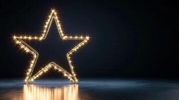 Glowing star shaped light bursting through shadowy background, radiating festive brilliance Copy space for text photo