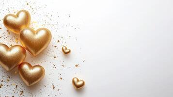 Valentine Day abstract background, gold white, minimal design, golden hearts, festive atmosphere photo