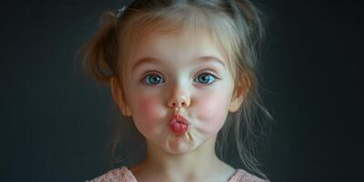 Child making a funny face indoors with a playful expression in a cozy setting photo