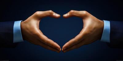 Hands forming a heart shape symbolizing love and unity against a dark background photo