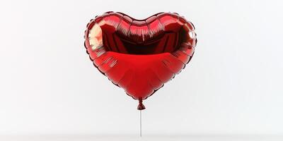 Heart-shaped balloon in glossy red color floats against a clean white background during a celebration of love or special event photo