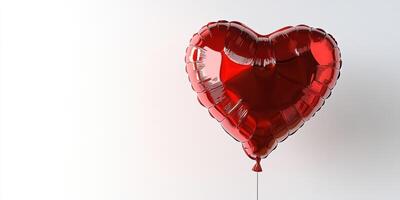Bright red heart-shaped balloon floating against a white background for celebrations or romantic occasions photo