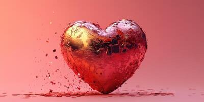 Heart made of fragments floating against a pink background during an artistic display photo