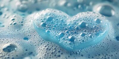 Bubbles create a heart shape in blue foam during a relaxing bath time experience photo
