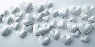 Multiple white heart shapes arranged creatively on a light background in a minimalist style photo