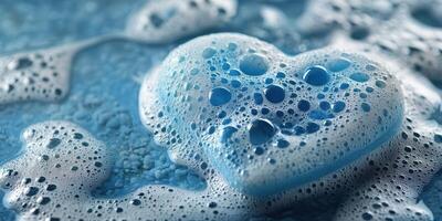 Heart-shaped bubble floating on water, creating a calming and refreshing atmosphere, ideal for relaxation and self-care moments photo