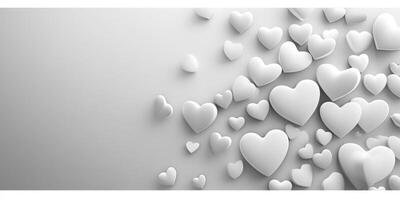 White hearts scattered on a soft grey background create a simple, elegant design for various occasions and celebrations photo