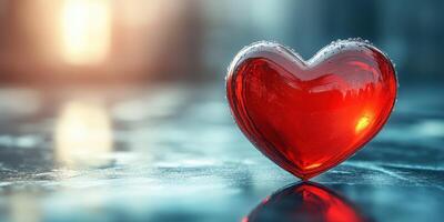Heart-shaped object glistens in soft light reflecting on a surface photo