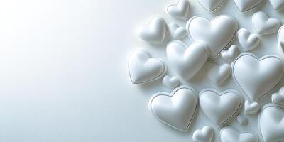 White hearts scattered on a soft pastel background create a serene and romantic atmosphere for any occasion photo
