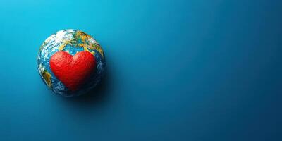 Global love symbol represented by a red heart on a blue background with an Earth design photo
