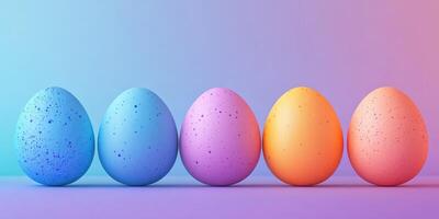 Vibrant pastel eggs arranged in a linear fashion against a colorful background for festive celebration photo