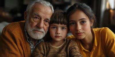 Family bonds captured in a warm embrace showcasing love across generations in a cozy indoor setting photo