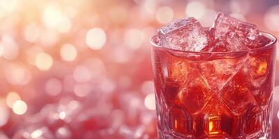 Refreshing drink served over ice with a vibrant background and a warm glow photo