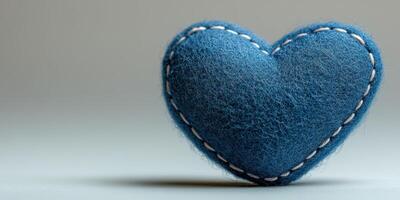 Soft blue felt heart shape resting on a neutral background highlights affection and creativity photo