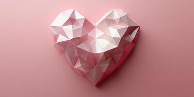 Colorful geometric heart crafted from paper on a soft pink background displays creativity and artistic expression photo