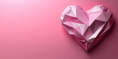 Pink geometric heart sculpture on vibrant background showcasing modern art photo