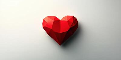 Red geometric heart shape symbolizing love and affection on a simple background photo