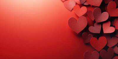 Red heart shapes scattered across a vibrant background for a romantic celebration or event photo