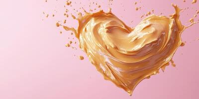 Heart-shaped splash of creamy substance on pink background showcases artistic food presentation photo