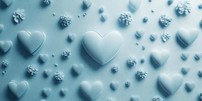 Decorative blue hearts and flowers create a romantic pattern on a textured background photo