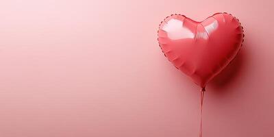 Heart-shaped balloon adds a festive touch to a minimalist pink background during a celebration or romantic event photo