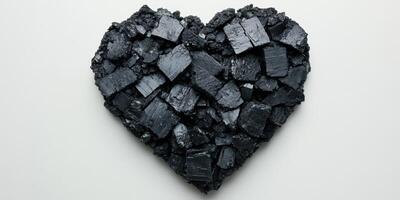 Heart shaped charcoal arrangement on a white surface showcasing a creative textile concept and artistic expression photo