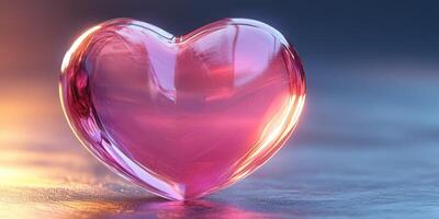 Beautiful pink heart-shaped crystal reflecting soft light in a serene setting photo