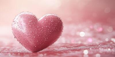 Pink heart symbol with water droplets on a softly blurred background during daylight photo