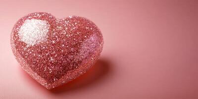 Glittering pink heart shaped decoration on soft pastel background evokes emotions and celebrations of love photo