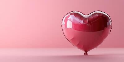 Heart-shaped balloon floating softly on a pink background with gentle light illuminating its shiny surface photo