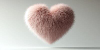 Soft pink furry heart floating in a minimalist setting with gentle lighting photo