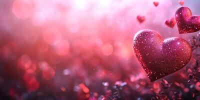 Beautiful sparkling hearts create a romantic atmosphere in a dreamlike setting filled with love and warmth photo