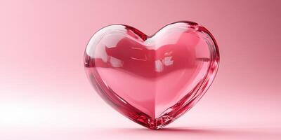 Heart-shaped glass sculpture with a reflective surface and soft pink background for romantic decor photo