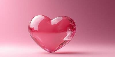 Transparent pink heart sculpture on soft pink background showcasing love and affection photo