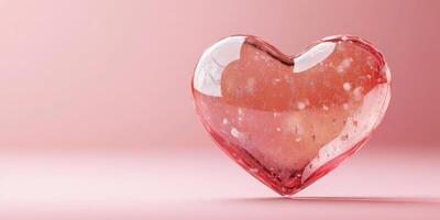 Heart-shaped transparent object on a soft pink background with subtle details and reflections photo