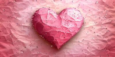 Heart shape made of textured pink paper with droplets, perfect for romantic occasions and design projects photo