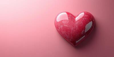 Unique red heart shape sculpture on a soft pink surface highlighting texture and color variations for artistic appeal photo