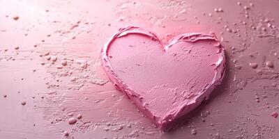 Heart shaped pink frosting on a smooth surface ready for decoration during a baking session photo