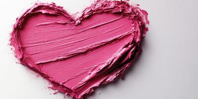 Bright pink heart shape made from creamy substance on white background, showcasing love and creativity during an artistic project photo