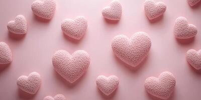 Decorative pink heart shapes scattered on a soft pink surface creating a charming and romantic atmosphere photo