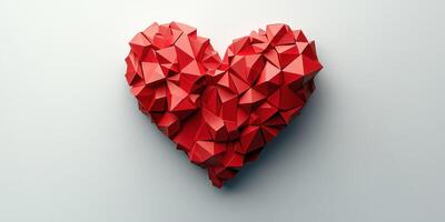 Intricate red heart sculpture with geometric shapes on a light background showcasing creativity and artistry photo