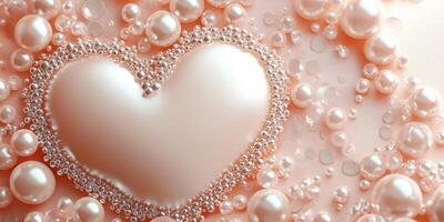 Elegant heart shape surrounded by soft pink pearls and bubbles on a subtle background enhancing romantic ambiance photo