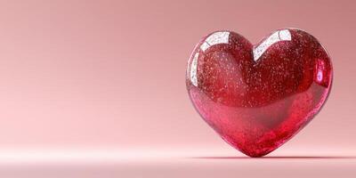 Decorative red heart made of glass resting on a soft pink background with sparkling details and smooth edges photo