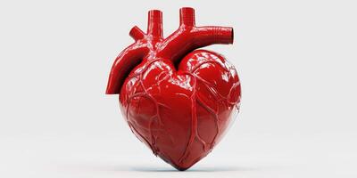 Realistic 3D rendering of a human heart showcasing intricate details and textures against a plain background photo