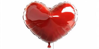 Bright red heart-shaped balloon floating against a white background, symbolizing love and celebration photo