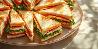 Deliciously arranged sandwiches on a platter ready for an afternoon gathering with friends and family photo