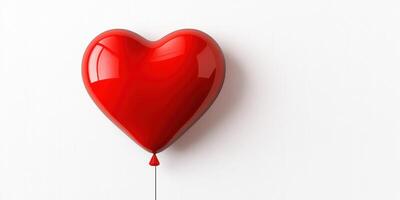 Bright red heart-shaped balloon floating against a simple white background for a celebration or decoration photo