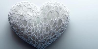 Decorative white heart shape with intricate bubble patterns in a minimalistic setting photo