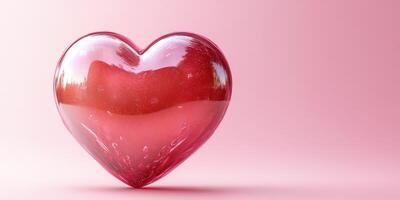 Shiny red heart symbolizing love and affection against a soft pink background photo